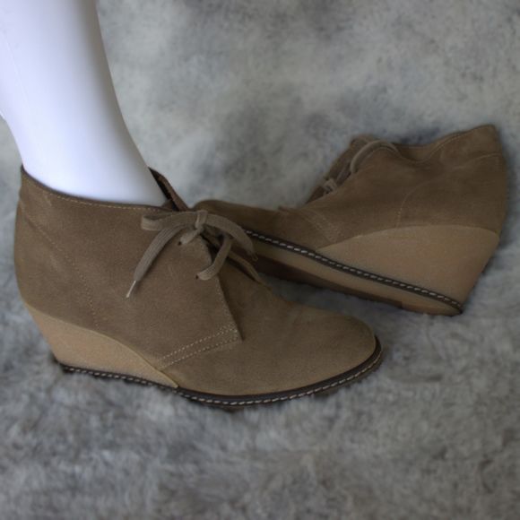 J Crew MacAlister Leather Wedge Women's Ankle Boots | Tan | Size 7 | Tie Close - Picture 8 of 13